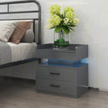 1 Set Nightstand with Adjustable LED Strip Light, 2-drawers, Large Storage Space, Suitable for Bedside Table, Coffee Table, Sofa Side Table or End Table for Study Desk