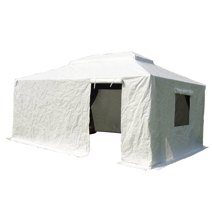 12'x16' Gazebo Cover for Hardtop Gazebos, Outdoor Universal Winter Gazebo Cover with Sidewalls and Mesh Windows, All Season Waterproof Enclosed Gazebo Cover, White