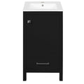 18-Inch Modern Bathroom Vanity with Ceramic Sink, Soft-Close Drawers, Door Organizer, Divider Drawer, Adjustable Foot Pads – Black Solid Wood Frame, Zinc Alloy Handles for Compact Spaces.