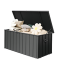 190 Gallon Metal Deck Box, Waterproof Steel Outdoor Box, Large Patio Furniture Storage Cabinet, Lockable Storage Bench for Porch Package Delivery, Pillows, Cushions, Pool, Tools, Backyard, Grey