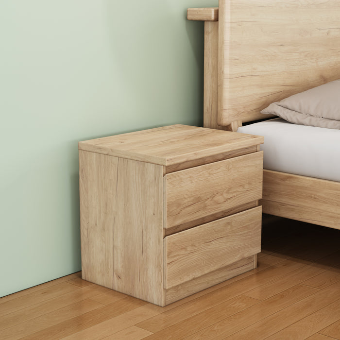 19.7-Inch Natural Nightstand with 2 Drawers, Beside Table with Drawers Handle Free Design,Thickened Top Plate,Small Side Table Storage Cabinet 2 Drawer Night Stand for Bedroom,Living Room