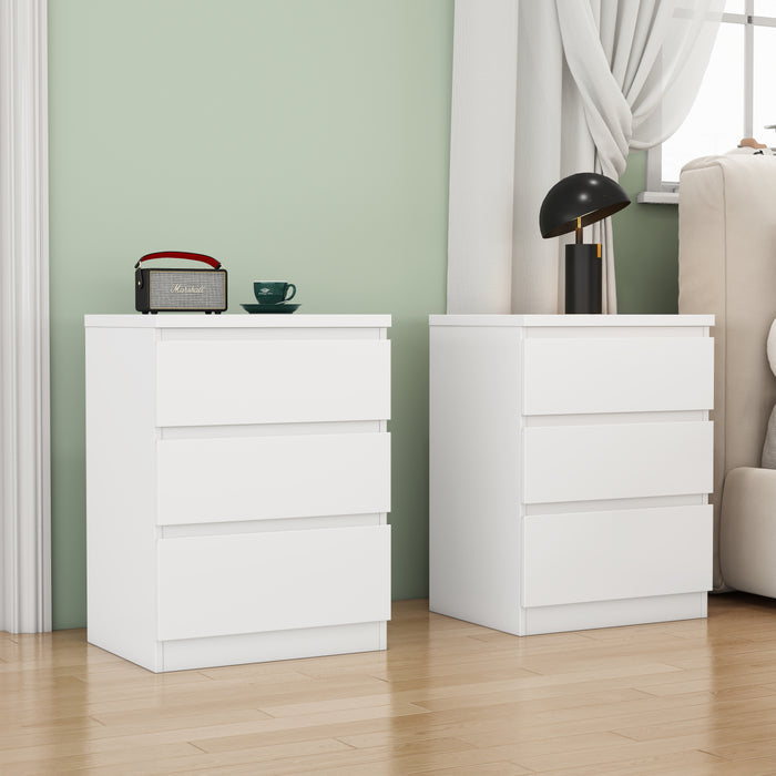 19.7-Inch White Nightstand with 3 Drawers,Set of 2,Beside Table with Drawers Handle Free Design,Thickened Top Plate,Small Side Table Storage Cabinet 3 Drawer Night Stand for Bedroom,Living Room