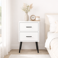 2-Drawer Nightstand with Metal Legs and Metal Handles, Modern White Bedside Table, Small End Table for Bedroom, Living Room or Apartment