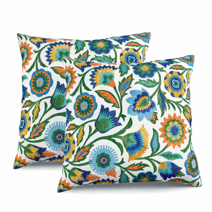 2 Pack Outdoor Throw Pillows, Waterproof & Fade-Resistant Patio Cushions for Garden, Porch, Poolside Furniture - Soft & Comfortable Decorative Pillow Covers (18x18 Inch,Vintage Floral Clusters )