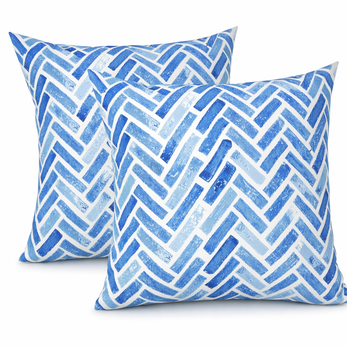 2 Pack Outdoor Throw Pillows, Waterproof & Fade-Resistant Patio Cushions for Garden, Porch, Poolside Furniture - Soft & Comfortable Decorative Pillow Covers (18x18 Inch,Blue bricks)