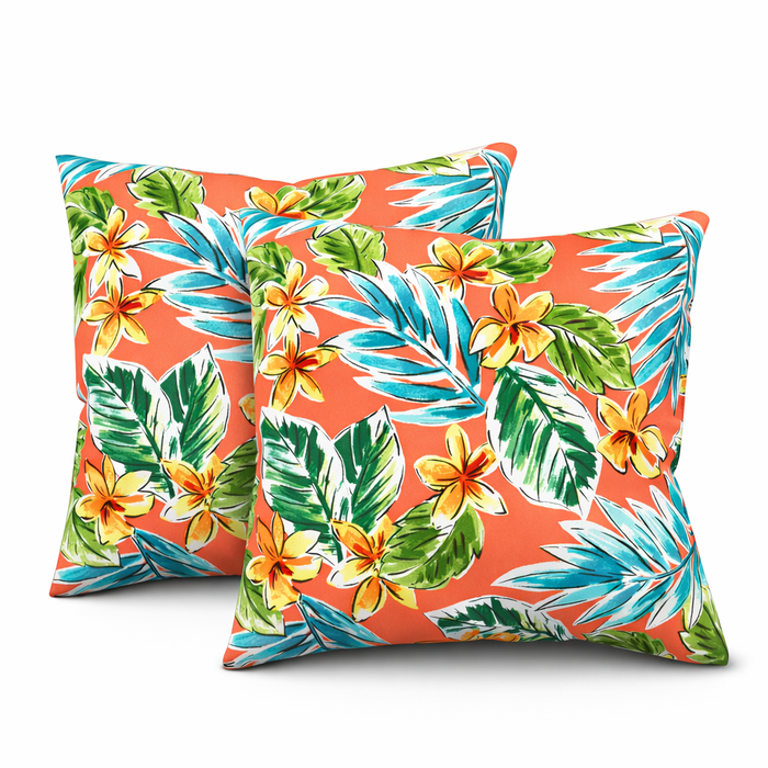 2 Pack Outdoor Throw Pillows, Waterproof & Fade-Resistant Patio Cushions for Garden, Porch, Poolside Furniture - Soft & Comfortable Decorative Pillow Covers (18x18 Inch, Bright Coral Pink)