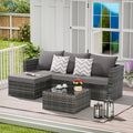 2 Pieces Patio Furniture Set,Outdoor Woven Sectional L- Shaped Patio Furniture ,Wicker Conversation Set with Ottoman, Detachable Lounger Table for Backyard Poolside