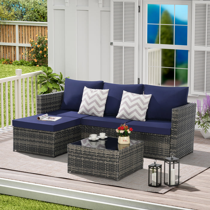 2 Pieces Patio Furniture Set,Outdoor Woven Sectional L- Shaped Patio Furniture ,Wicker Conversation Set with Ottoman, Detachable Lounger Table for Backyard Poolside