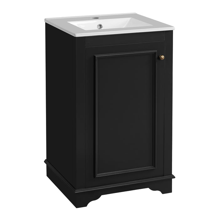 20-inch Modern Black Bathroom Vanity with Ceramic Sink, Freestanding Single Unit, Soft-Closing Door, Adjustable Shelf, Solid Pine and MDF Construction