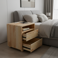 20'Modern Nightstand with 2 Drawers And Shelves Solid Wood Night Stand with Charger Station Mid Century Bedside Table Curved Wood Side Table for Bedroom Living room