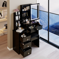 29.2' Small Size Bedside Cabinet Vanity Table + Cushioned Stool, 2 AC+2 USB Power Station, Hair dryer bracket, Extra Large Touch Control Sliding LED Mirror, 3-color Switching, EPA, GCC, UL Certificate