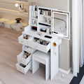 29.2' Small Size Drawer Desktop Vanity Table + Cushioned Stool, 2 AC+2 USB Power Station, Hair dryer bracket, Extra Large Touch Control Sliding LED Mirror, 3-color Switching, EPA, GCC, UL Certificate
