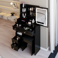 29.2' Small Size Left Drawer Desktop Vanity Table + Cushioned Stool, Large Sliding, Touch Control, Tri-color Switching, Brightness Adjust LED Mirror, High Capacity Storage, Suitable for Small Space