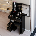 29.2' Small Space Left Drawer Desktop Vanity Table + Cushioned Stool, Extra Large Right sliding mirror, Multi Layer High Capacity Storage, Practical Fashionable Dresser, Suitable For Small Space