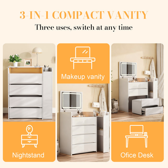 3-in-1 Flip Mirror Vanity Desk with Lights & Storage, Makeup Dressing Table with Adjustable LED