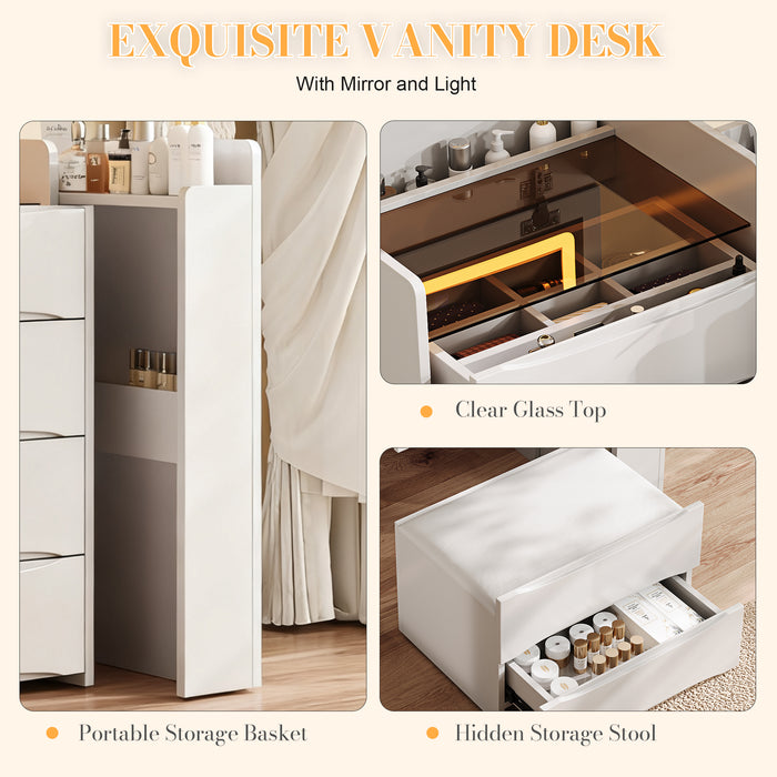3-in-1 Flip Mirror Vanity Desk with Lights & Storage, Makeup Dressing Table with Adjustable LED