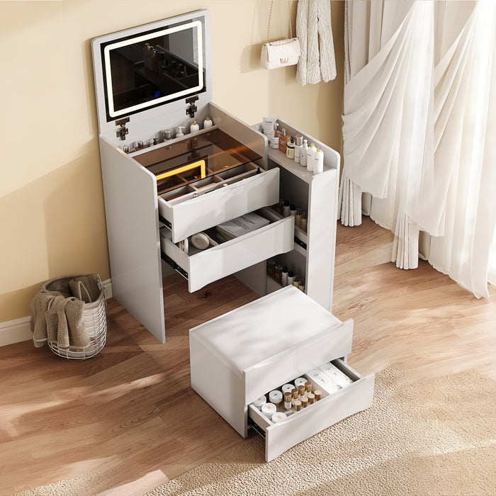 3-in-1 Flip Mirror Vanity Desk with Lights & Storage, Makeup Dressing Table with Adjustable LED