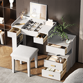 3-in-1 Makeup Vanity Desk with Flip-Top Mirror, LED Lighting, Adjustable Length & Ample Drawers - Stylish Multi-Functional Dressing Table for Home, White