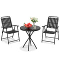 3-Piece Outdoor Patio Furniture Set, 2chairs/table, Foldable Powder-Coated Metal Chair & Tempered Glass Side Table - 350lb Capacity, Weather-Resistant for Balcony, Garden, Terrace, Black