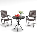 3-Piece Outdoor Patio Furniture Set, Foldable Powder-Coated Metal Chair & Tempered Glass Side Table - 350lb Capacity, Weather-Resistant for Balcony, Garden, Terrace, Brown