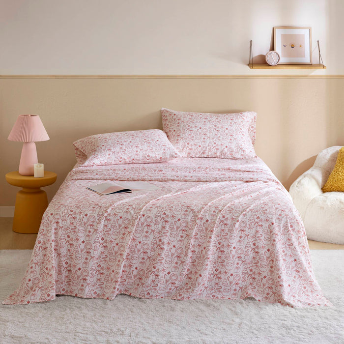 3-Piece Twin 100% Cotton Pigment Printed Sheet Set,Holiday Doodles