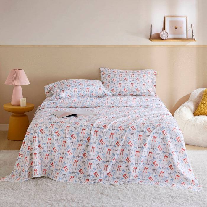 3-Piece Twin XL 100% Cotton Pigment Printed Sheet Set,Happy Bows