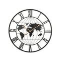 36 Inch Large Black Metal Wall Clock, Modern Silent World Map Wall Clock with Gold Pointers, Decorative for Living Room, Entryway, Dinning Room, Bedroom