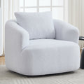 360° Swivel Round Upholstered Comfy Chair With One Soft Pillow, Teddy Fleece High-Resilience Sponge Single Sofa, No Assembly for Living Room, Bedroom, Apartment, White