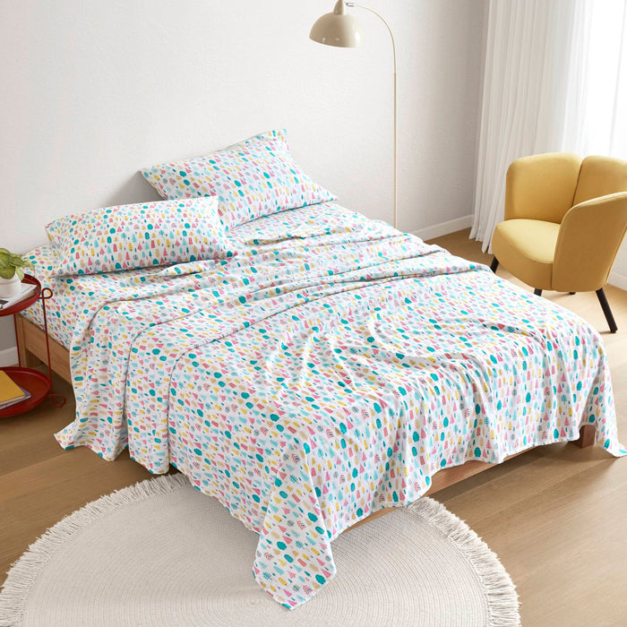 4-Piece Full Cotton Printed Sheet Set,White Holiday Trees