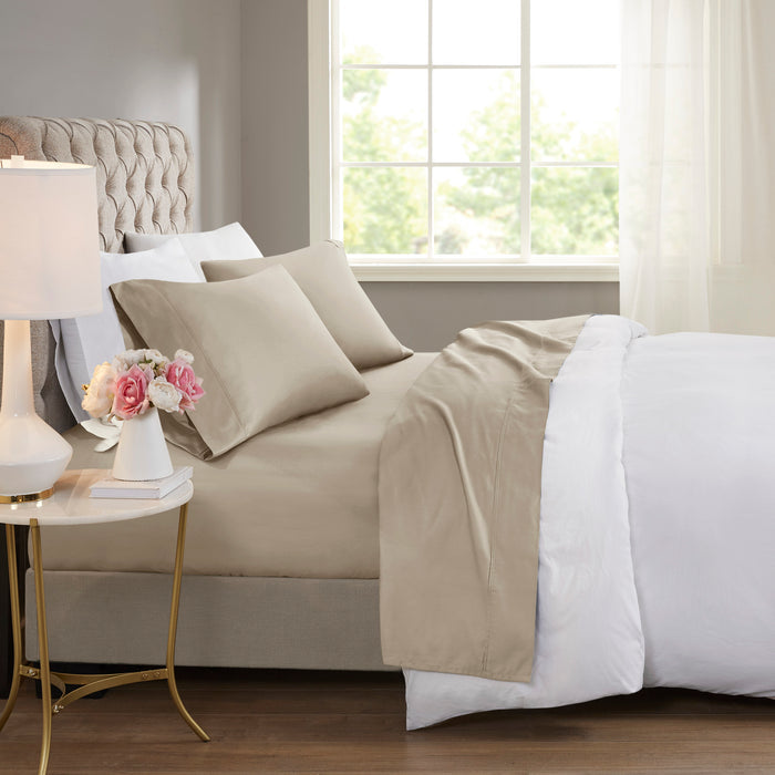 4-Piece King Cooling Cotton Blend Sheet Set, Khaki