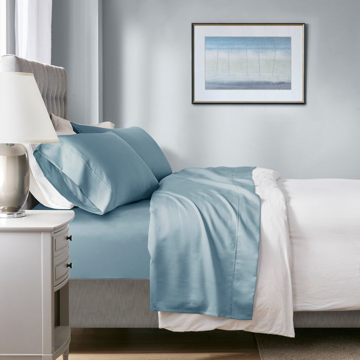 4-Piece King HeiQ Smart Temperature Cotton Blend Sheet Set, Blue