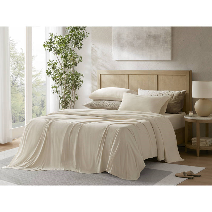 4-Piece King Stretch Jersey Sheet Set,Ivory