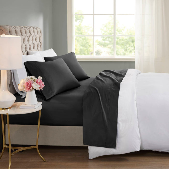 4-Piece Queen Cooling Cotton Blend Sheet Set, Black
