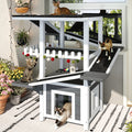 4 Tiers Outdoor Cat House Weatherproof Cat Tree Tower with Waterproof Roof and 2 Doors , Feral Cat Shelter Outside Enclosure, Multi-Level Play Zones with Balcony, for Small Animals, Grey+ White