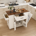 46' Kitchen Island on Wheels with Storage & Power Outlet - Movable Rustic Breakfast Bar Table, Wood Top with Adjustable Shelf & Drawer for Kitchen Dining Living Room, White