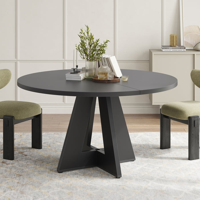 47' Round Dining Table for 4-7 People, Modern Wood Kitchen Table with Sturdy Metal Base, Large Round Dinner Table for Dining Room, Easy Assembly