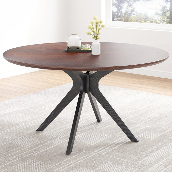 47.2' Solid Wood Round Dining Kitchen Table for 4-6 People with Intersecting Pedestal Base