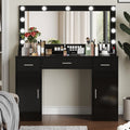 47.2'Vanity Desk with Large Mirror, 3 Colour Lighting Modes, Adjustable Brightness, Dresser with 3 Drawers & 2 Vertical Cabinets, Makeup Vanity Table for Women &  Girls (Black)