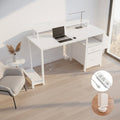 47.3'office desk with power outlet,2 Monitor Stands,2 drawers,Side Pocket,Easy to Assemble,Frame stability Reversible,use for home desk, computer desk, game table,White