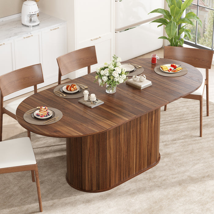 55.11'-70.86' Extendable Dining Table, with Striped Legs for Living Room & Kitchen(Walnut)