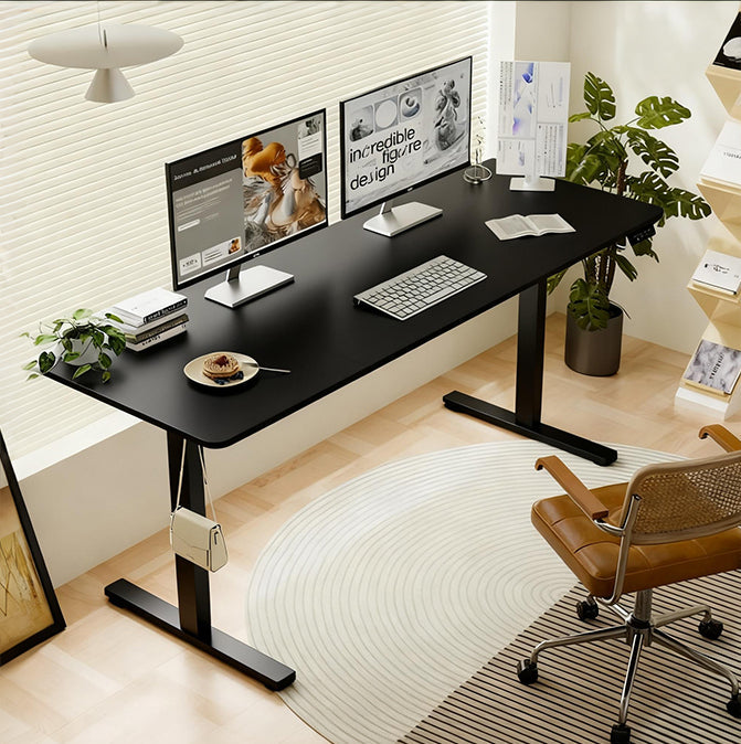 55'×24' Black Electric Standing Desk Height Adjustable Desk for Home and Office Computer Table Gaming Desk Modern Lift-up Desk
