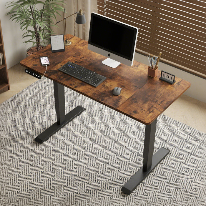 55'×24' Rustic Brown Electric Standing Desk Height Adjustable Desk for Home and Office Computer Table Gaming Desk Modern Lift-up Desk