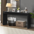 60'' Black Farmhouse Console Table - Retro Wooden Entryway Table with Double Board Suspension Design, Solid Wood & MDF, Sofa Table for Living Room