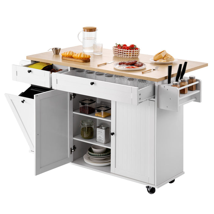 60in Kitchen Island Cart Rolling Storage Cabinet Table with Drawer Drop Leaf