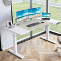 63'×30' Dual Motor Curve Design Height Adjustable Electric Standing Desk Height Stand Up Computer Desk,Sit and Stand Home Office Desk with Splice Board (white&oak desktop+dual motor white frame)