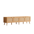 70inch Modern TV Stand with Rattan Doors for TVs up to 80in, Media Console in Natural Wood with Storage & Cable Holes, Living Room Entertainment Center