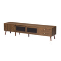 76' Modern Minimal Glass-Doors TV Stand for TVs up to 85 Inches, Wood-Grain Entertainment Center with Storage Cabinets, TV Media Console Table for Living Room, Bedroom