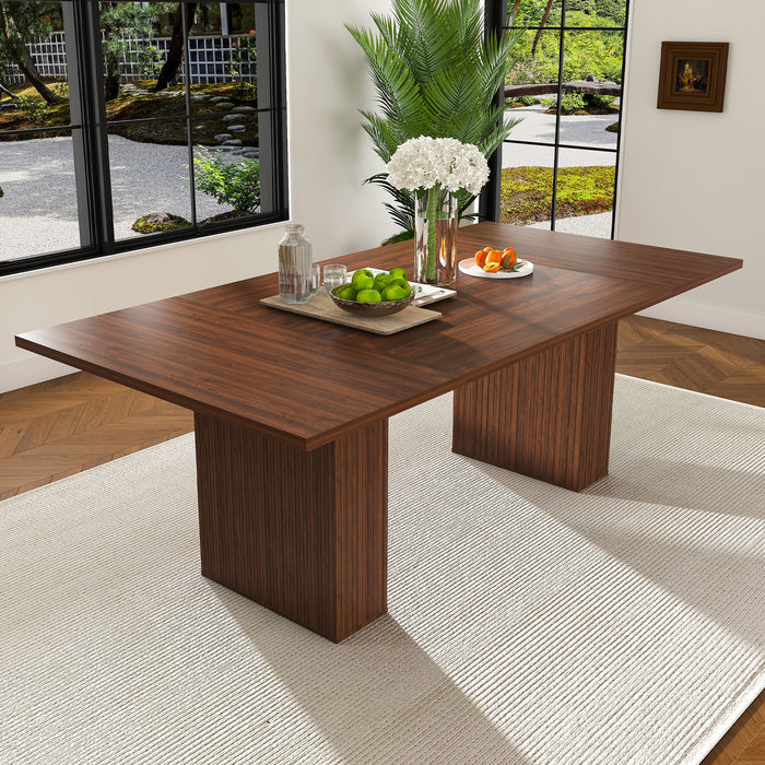 78 Inch Long Dining Table with Storage Base in Natural Wood Veneer, Rectangular MDF Farmhouse Table for 6, Modern Rustic Kitchen Table for Dining Room