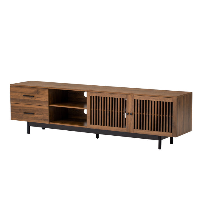 78 inch Modern TV Stand for TVs up to 85 inches, Entertainment Center with Deep Drawers & Cable Management, Soft-Closing Hinges, Solid Wood Legs in Walnut Finish