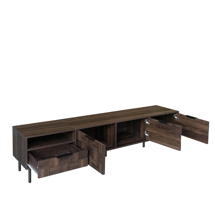 78' Mid Century Modern TV Stand with Storage Cabinets for Living Room, Walnut Finish, Particleboard + MDF, Fits 65+ Inch TVs
